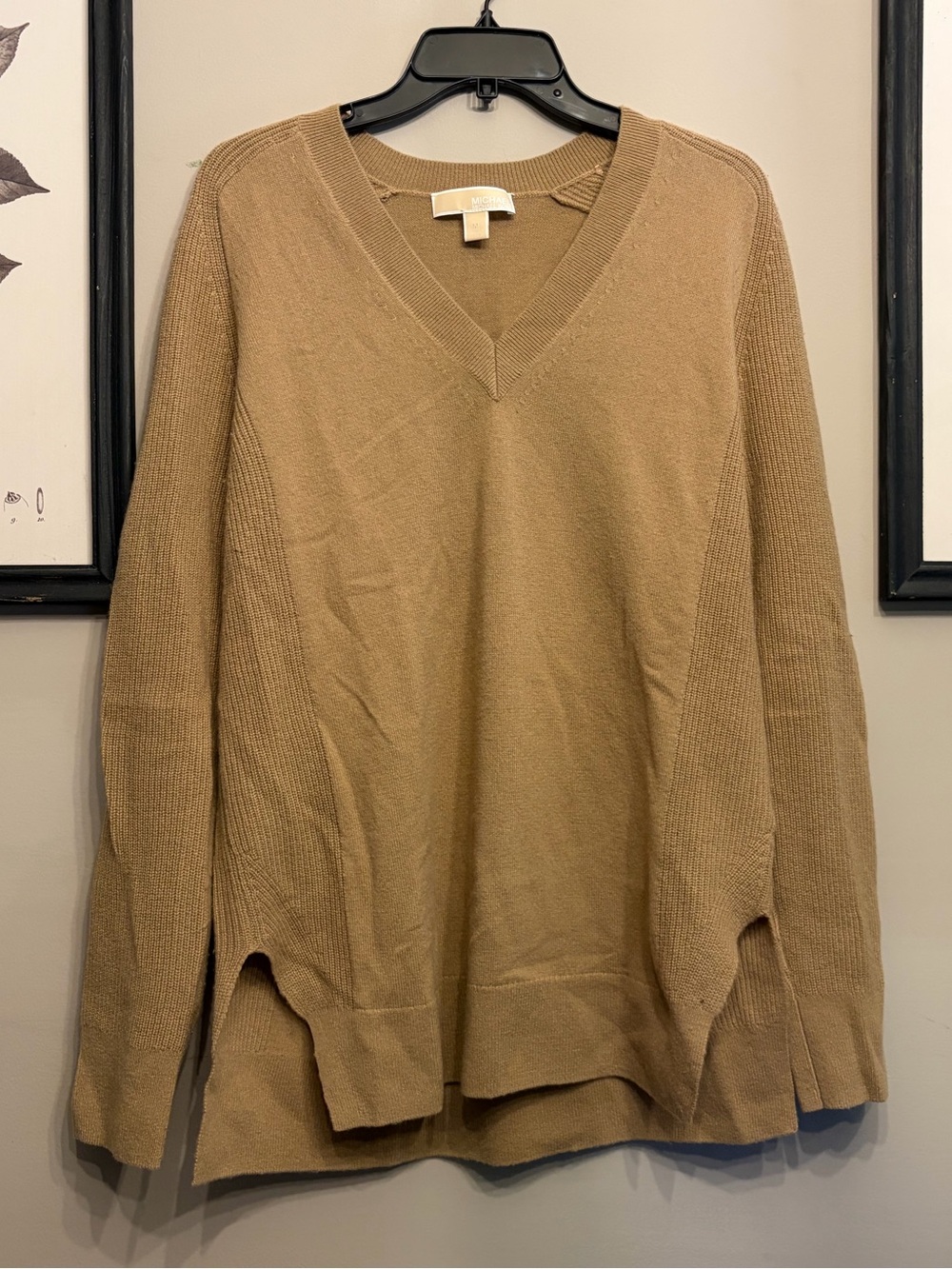 Micheal Kohrs Merino Wool Cashmere Gold V Neck Sweater Size M